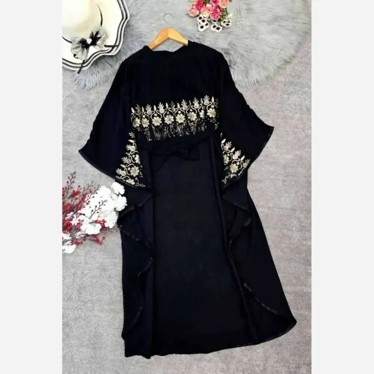 ست پیراهن و رویه شنلی ابروبادی فری سایز مشکی طلایی