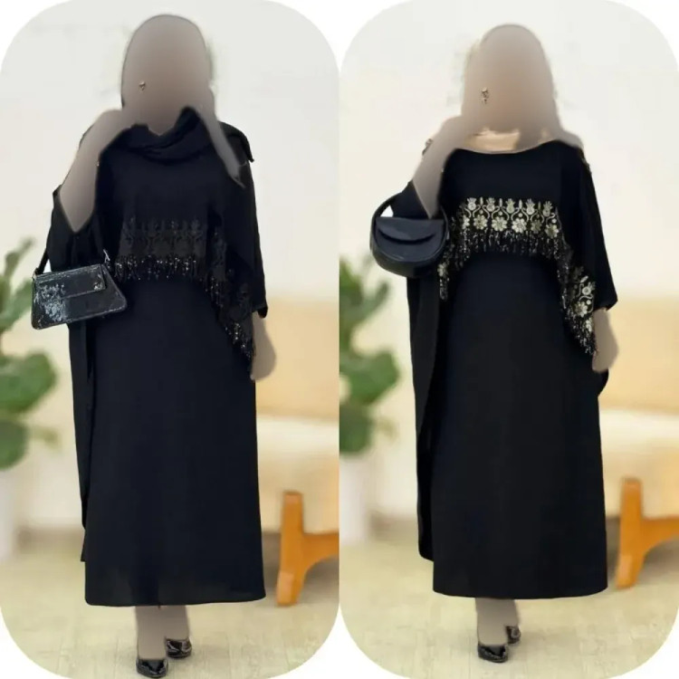 ست پیراهن و رویه شنلی ابروبادی فری سایز مشکی طلایی