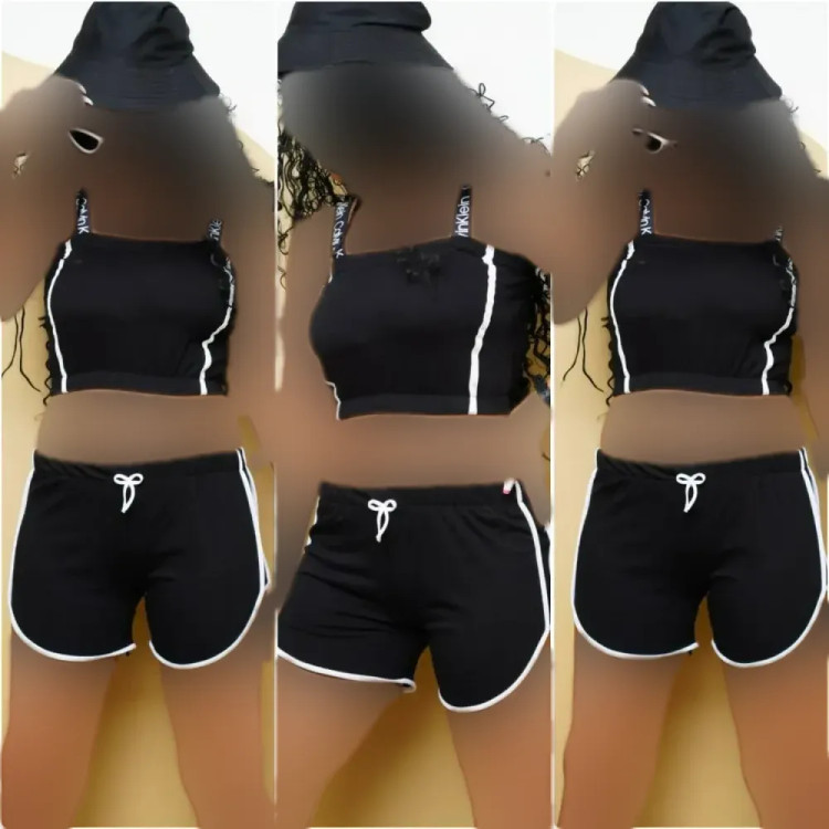 ست تاپ و شورتک نخی پنبه زنانه مشکی سایز فری 36 تا 44