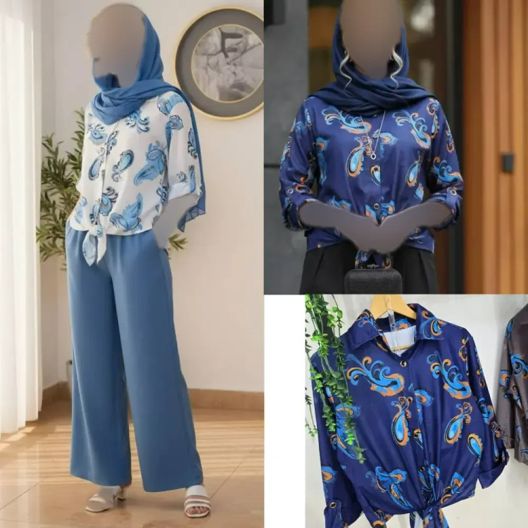 شومیز گره ای نونا ژاکارد حصیری زنانه سایز فری 36 تا 46 شیک و خنک
