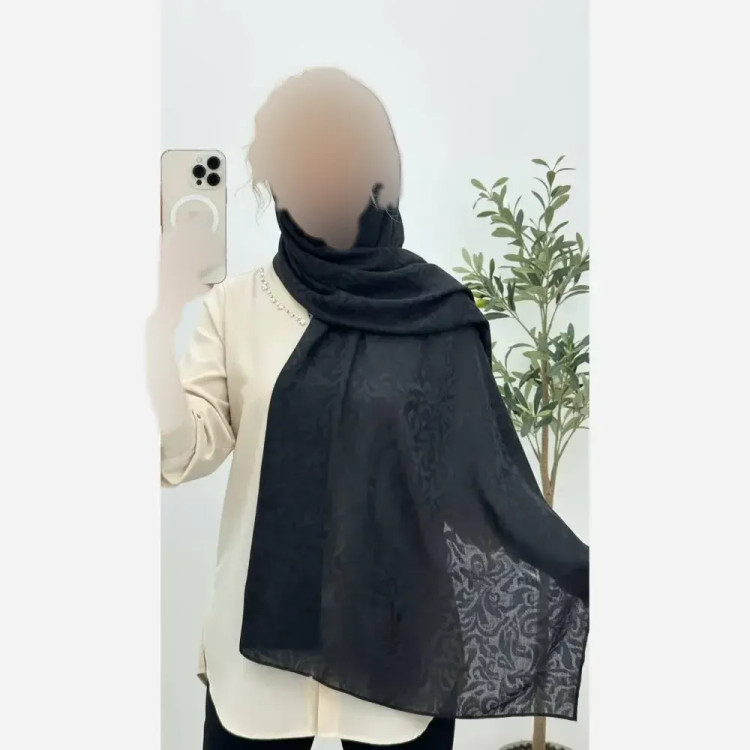 شال مهتاب ژاکارد دورو ترک ابعاد 195×65 رنگ بندی پیچ، برگ، هندسی سایز فری