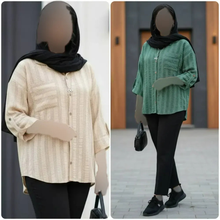 شومیز فریحا کوک دوری زنانه فری سایز 36 تا 46 رنگ مشکی کرم شکلاتی