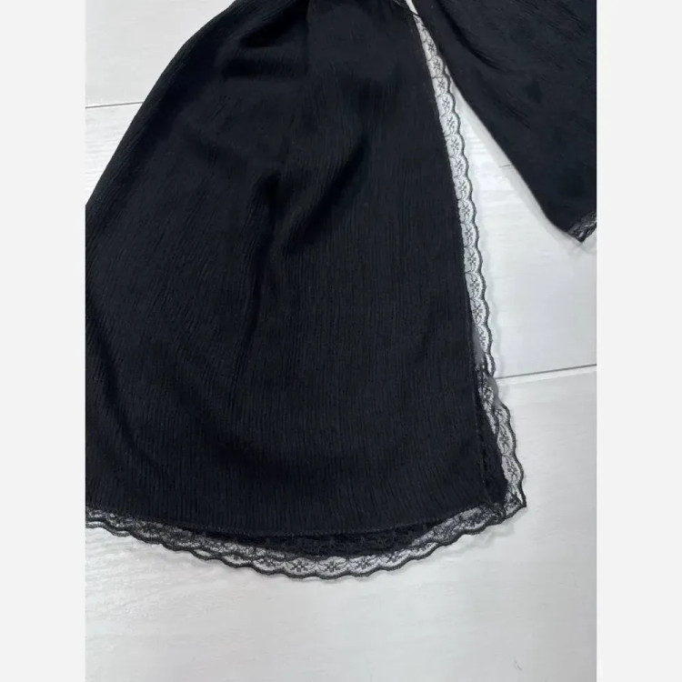 شال پلیسه لبه توری مشکی باکیفیت اندازه 60*200 سانت