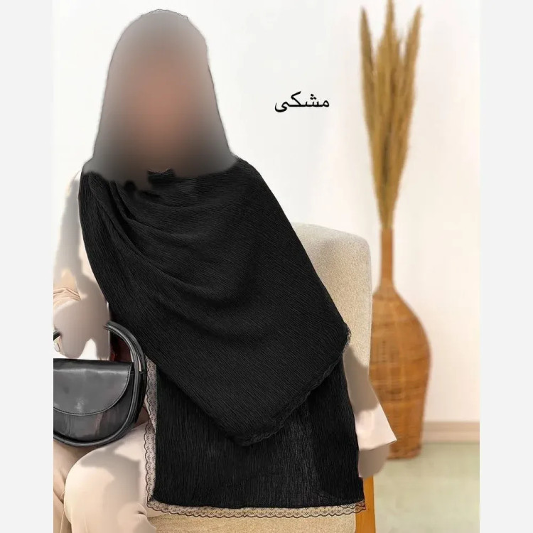 شال پلیسه لبه توری مشکی باکیفیت اندازه 60*200 سانت