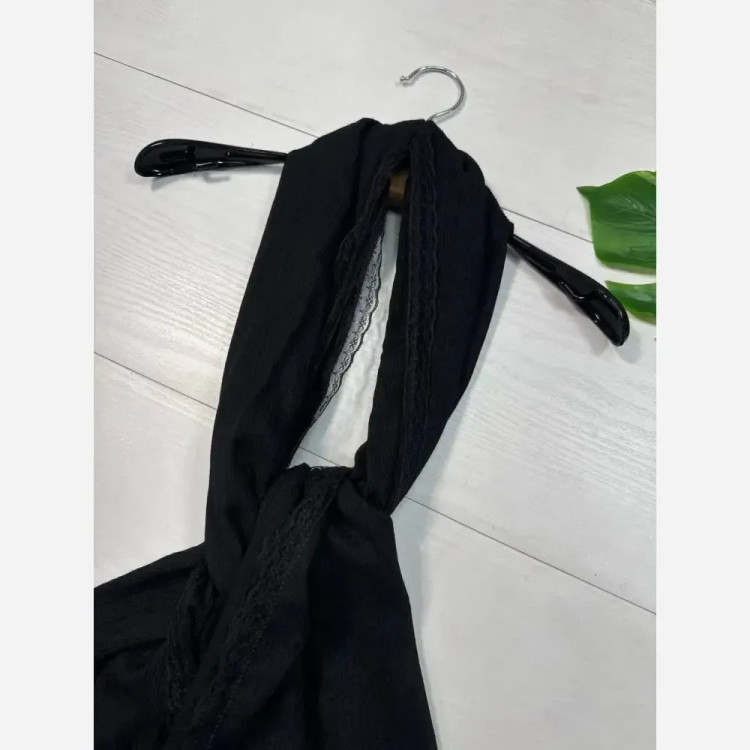 شال پلیسه لبه توری مشکی باکیفیت اندازه 60*200 سانت