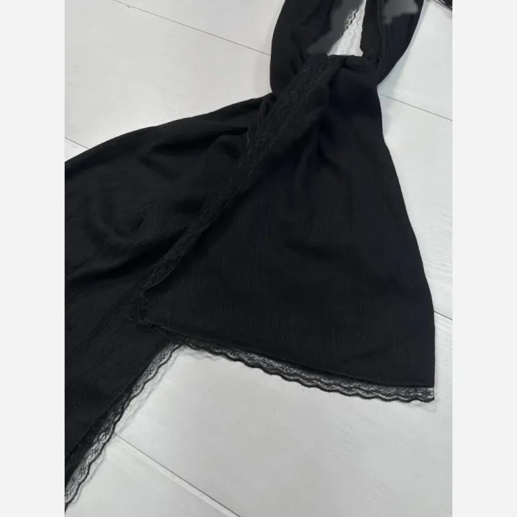 شال پلیسه لبه توری مشکی باکیفیت اندازه 60*200 سانت