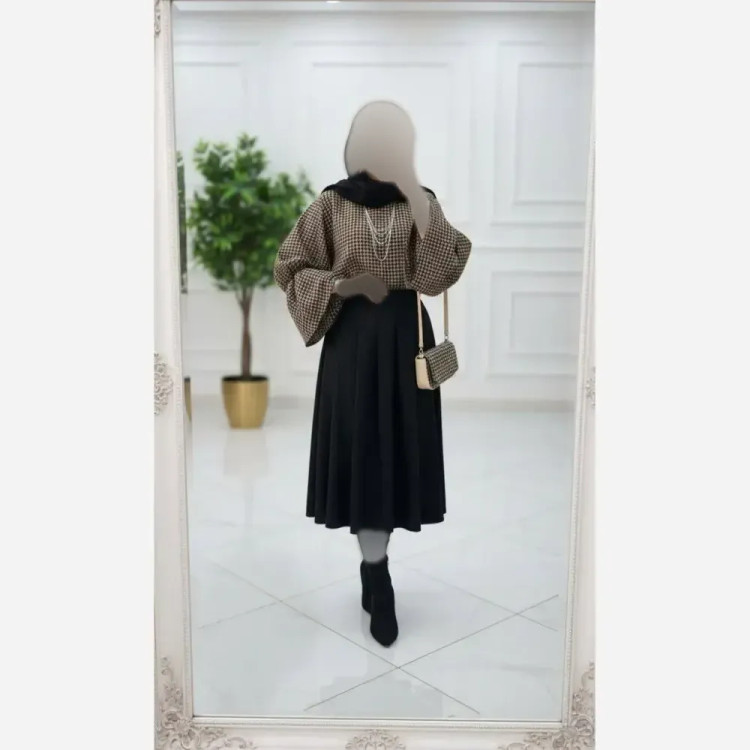 ست دامن مازراتی و شنل موهر نارنیا در رنگبندی متنوع و سایز دو