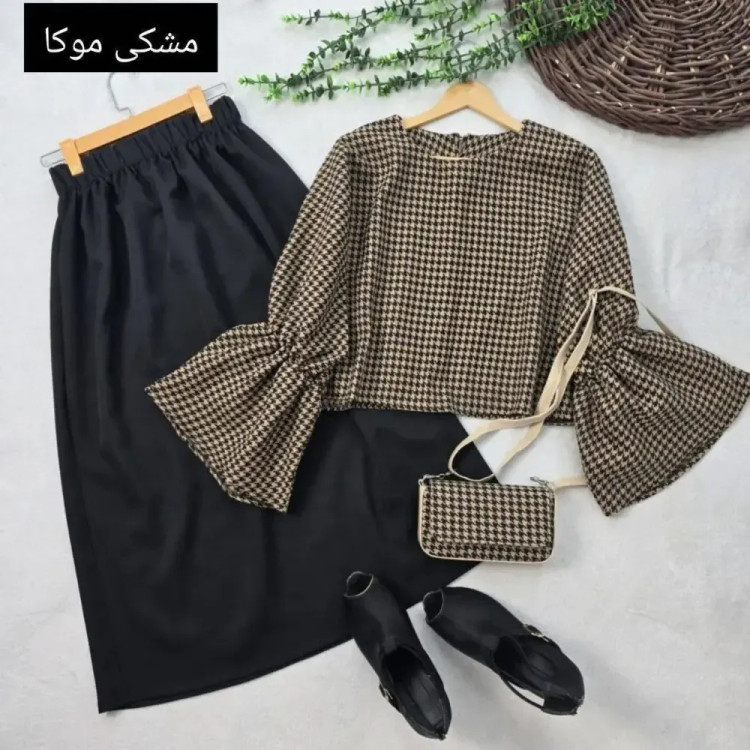 ست دامن مازراتی و شنل موهر نارنیا در رنگبندی متنوع و سایز دو