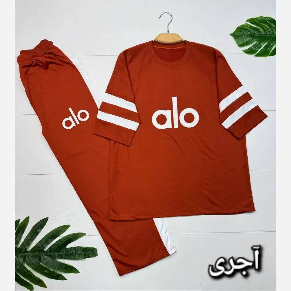 تیشرت و شلوار وانگ پنبه لاکرا فری سایز کرم آجری