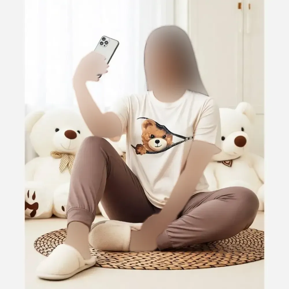 ست کیوت زنانه سوپر پنبه گلکسی طرح گربه و تدی فری سایز 36 تا 46