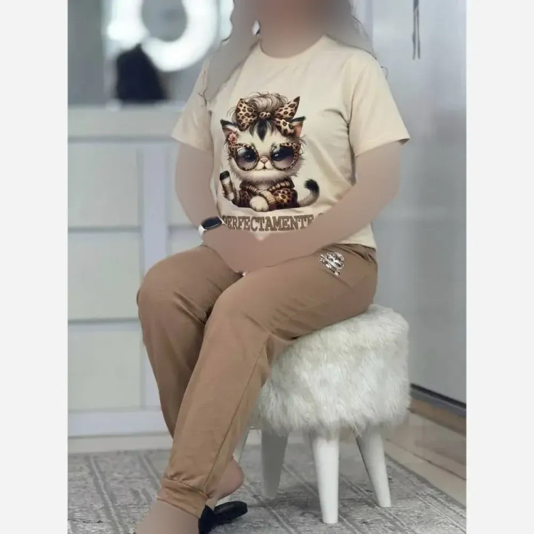 ست کیوت زنانه سوپر پنبه گلکسی طرح گربه و تدی فری سایز 36 تا 46