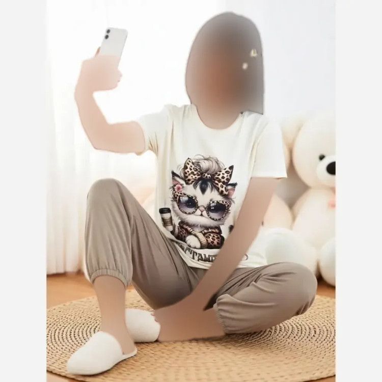ست کیوت زنانه سوپر پنبه گلکسی طرح گربه و تدی فری سایز 36 تا 46