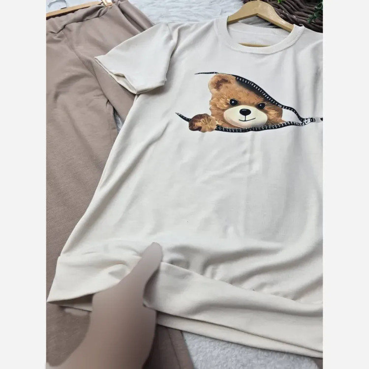 ست کیوت زنانه سوپر پنبه گلکسی طرح گربه و تدی فری سایز 36 تا 46