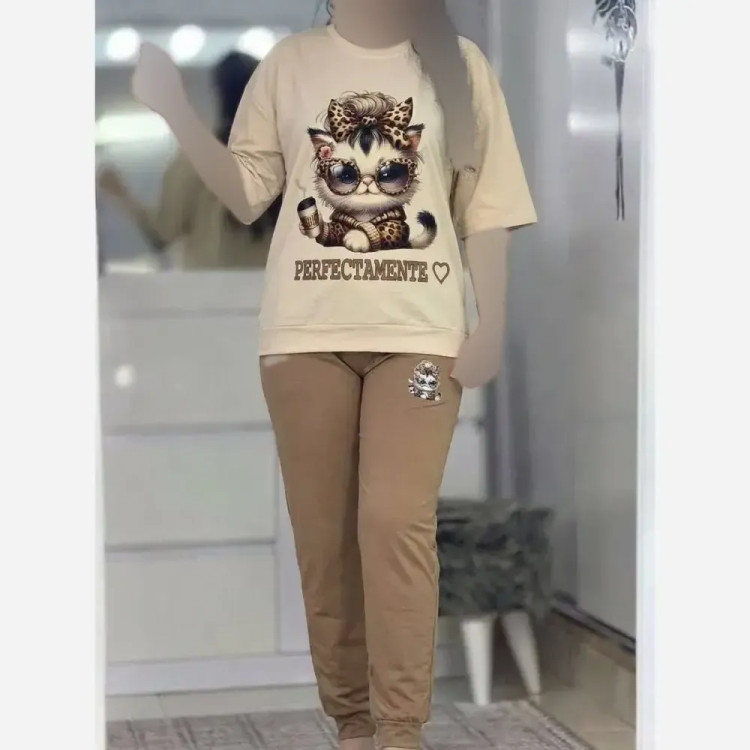 ست کیوت زنانه سوپر پنبه گلکسی طرح گربه و تدی فری سایز 36 تا 46