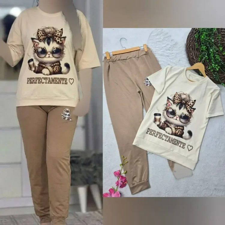 ست کیوت زنانه سوپر پنبه گلکسی طرح گربه و تدی فری سایز 36 تا 46