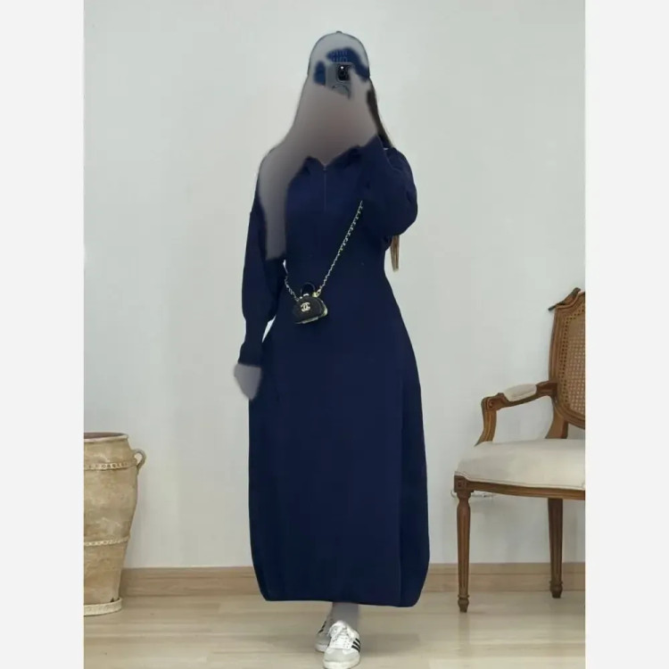 پیراهن بافت اکریل ظریف ساعت شنی زنانه فری سایز 36-46 با کلاه و استین فینگر