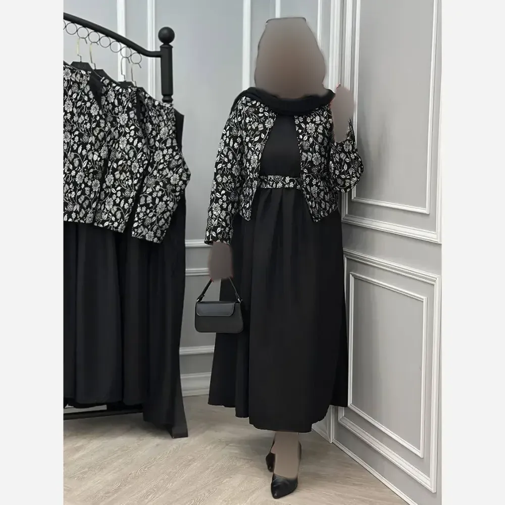 ست سارافون کرپ شنی و رویه تافته کژال فری سایز 36-46 بهاری