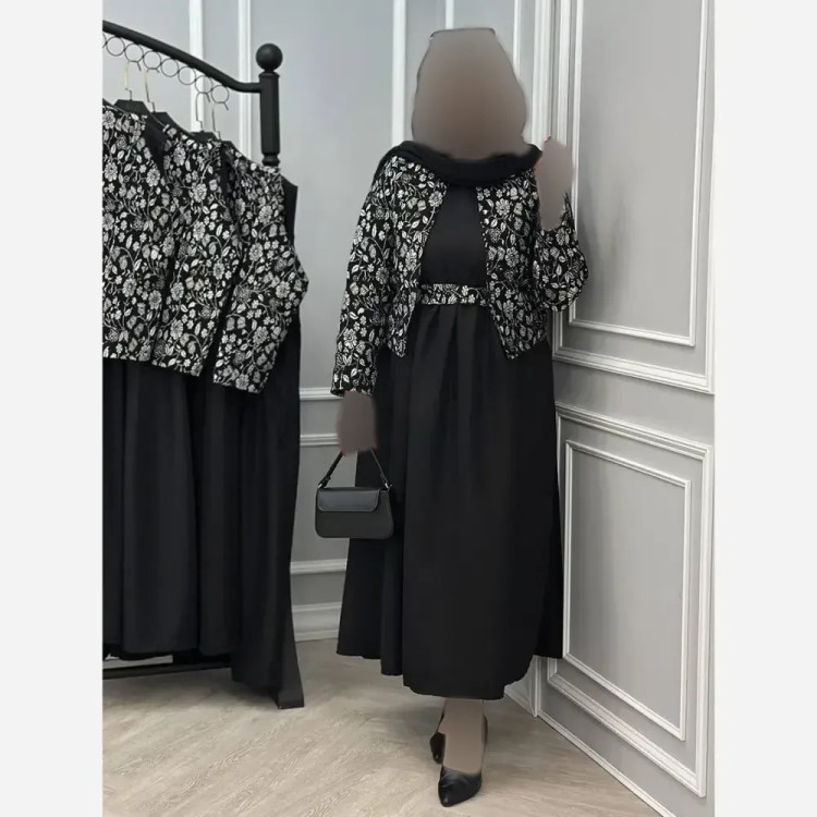 ست سارافون کرپ شنی و رویه تافته کژال فری سایز 36-46 بهاری