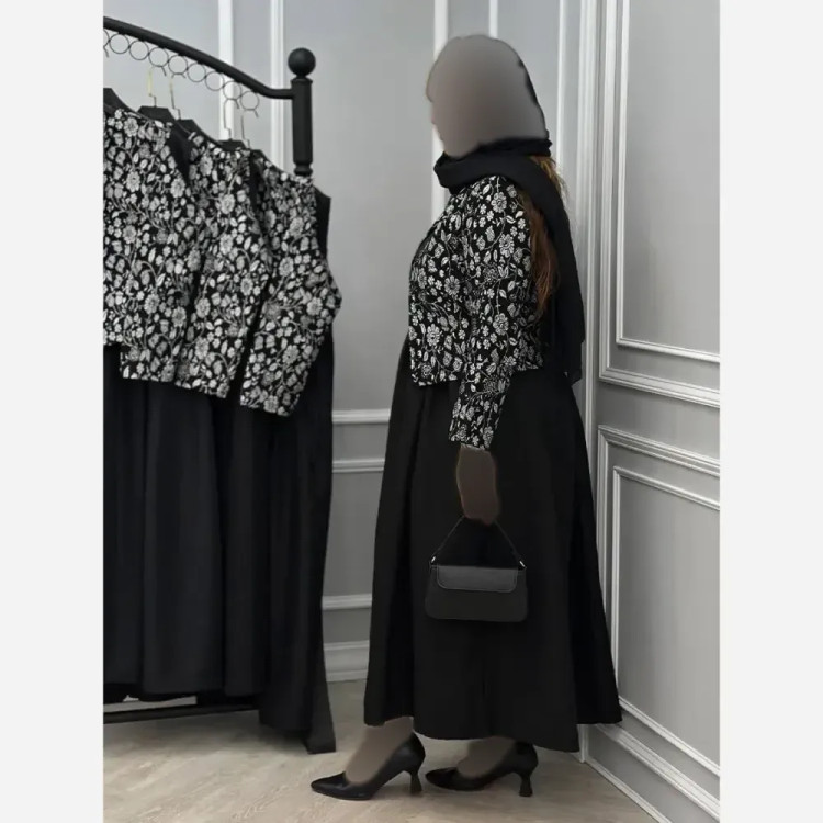 ست سارافون کرپ شنی و رویه تافته کژال فری سایز 36-46 بهاری