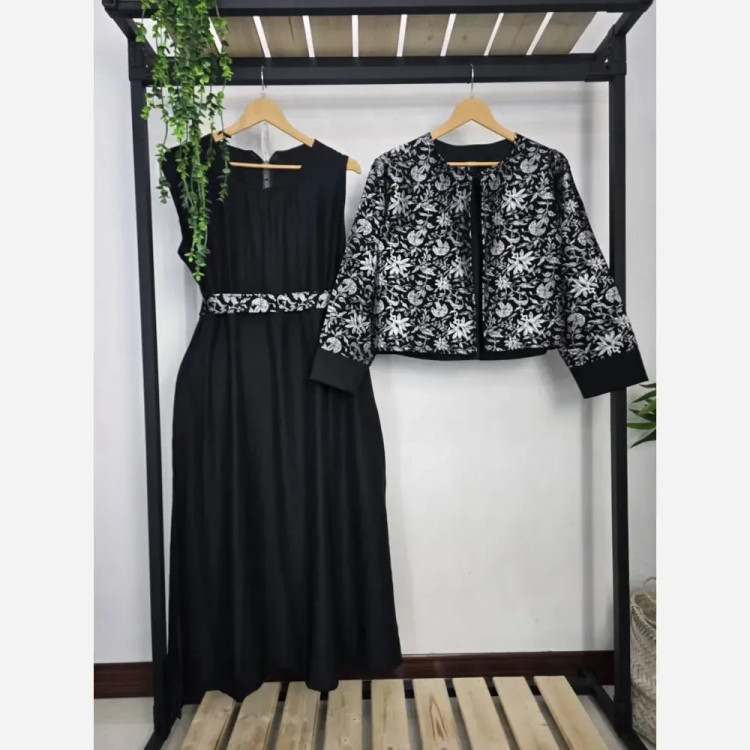 ست سارافون کرپ شنی و رویه تافته کژال فری سایز 36-46 بهاری