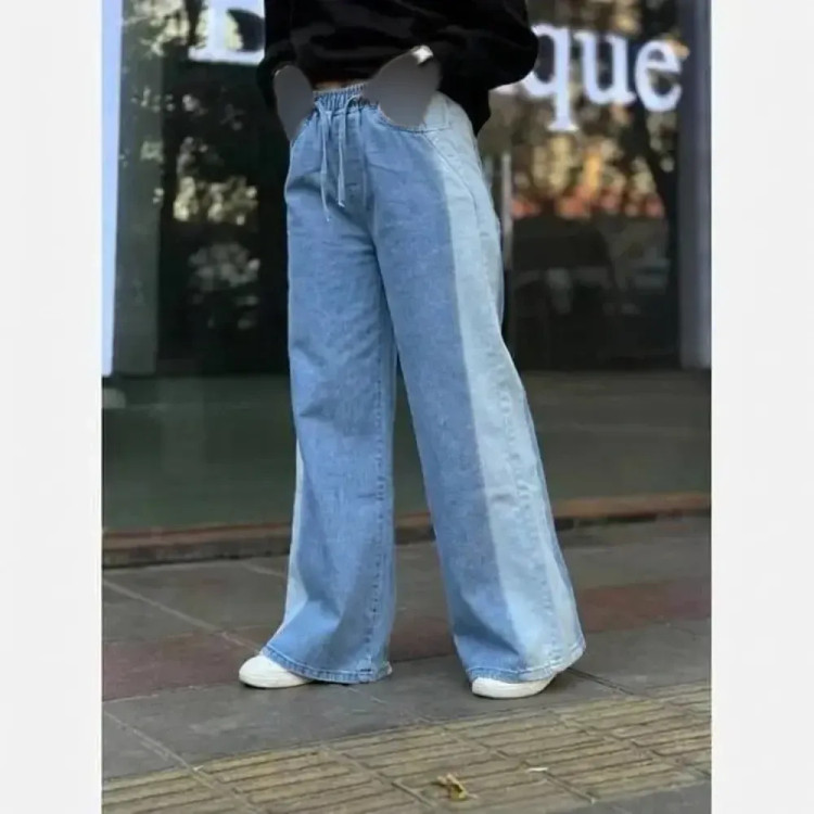 شلوار فول بگ جین کاغذی سنگشور شده مشکی و آبی در سایزهای XL, 2XL, 3XL