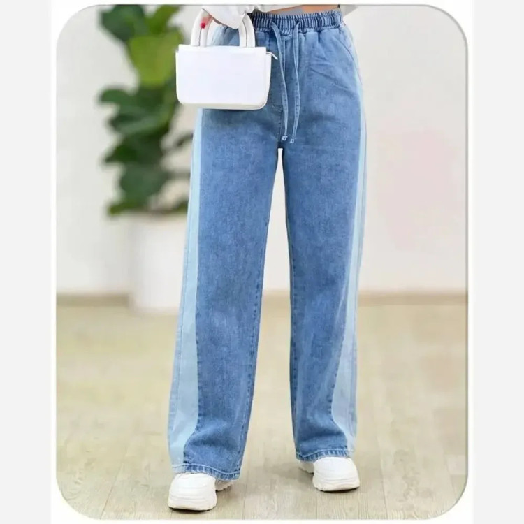 شلوار فول بگ جین کاغذی سنگشور شده مشکی و آبی در سایزهای XL, 2XL, 3XL