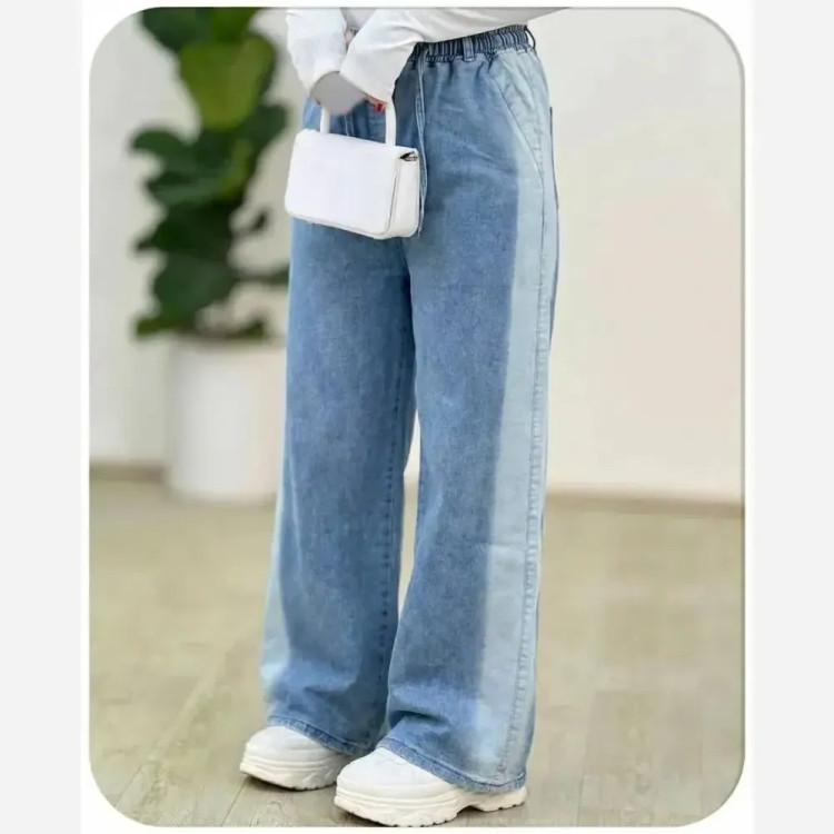 شلوار فول بگ جین کاغذی سنگشور شده مشکی و آبی در سایزهای XL, 2XL, 3XL