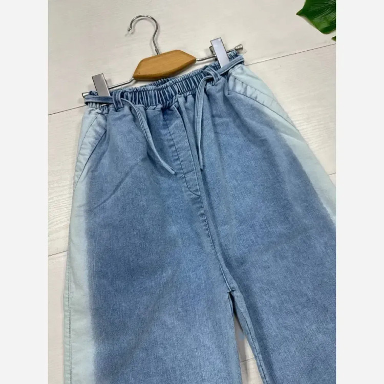 شلوار فول بگ جین کاغذی سنگشور شده مشکی و آبی در سایزهای XL, 2XL, 3XL