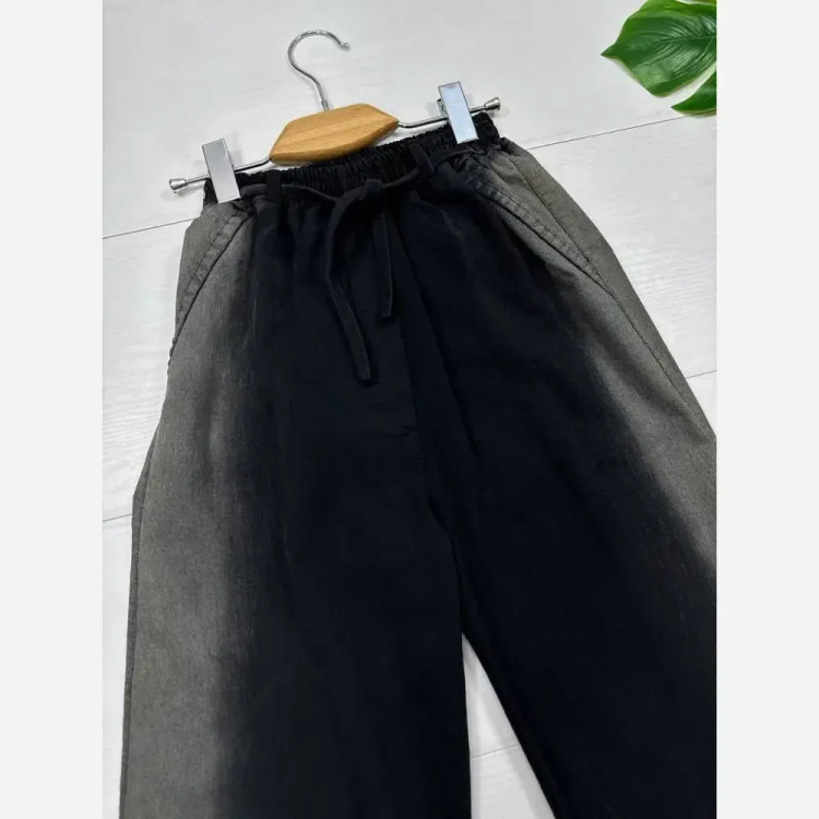 شلوار فول بگ جین کاغذی سنگشور شده مشکی و آبی در سایزهای XL, 2XL, 3XL