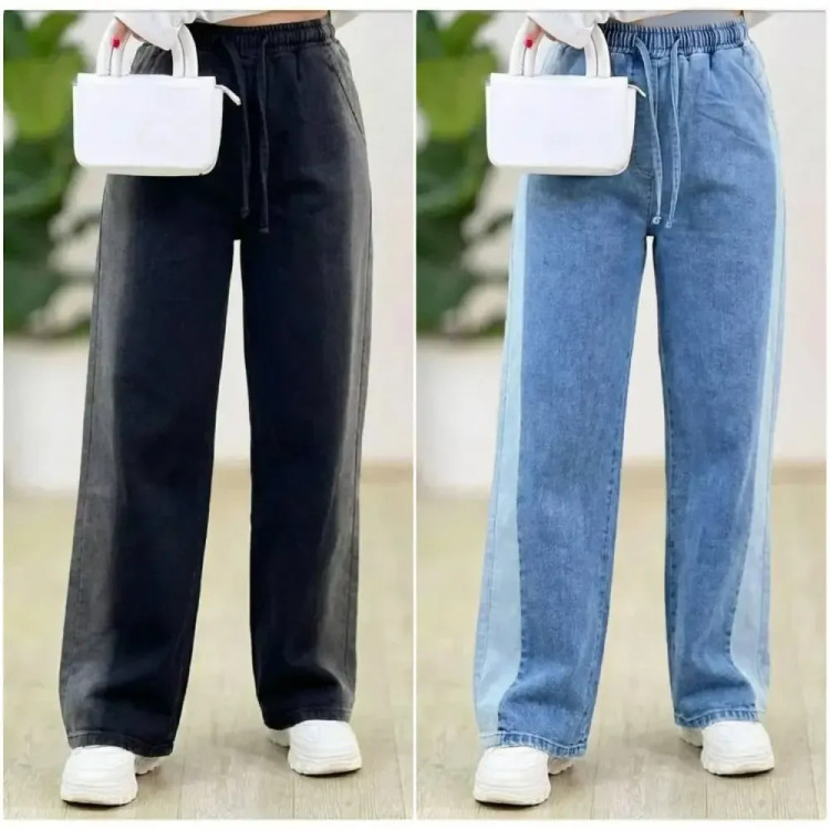 شلوار فول بگ جین کاغذی سنگشور شده مشکی و آبی در سایزهای XL, 2XL, 3XL