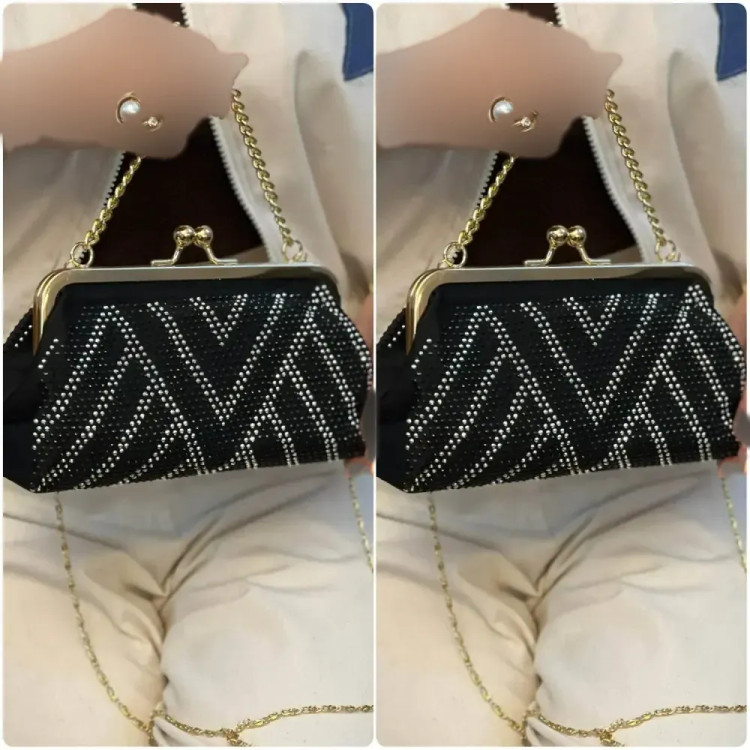 کیف مجلسی زنانه مهرو نانسی نگین دار مشکی بند بلند گوشیخور 12*22 سانت