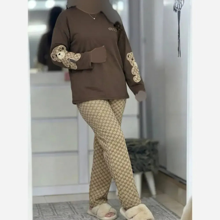 ست مایلا زنانه پنبه گلکسی رنگ نسکافه ای شکلاتی سایز فری 38 تا 46