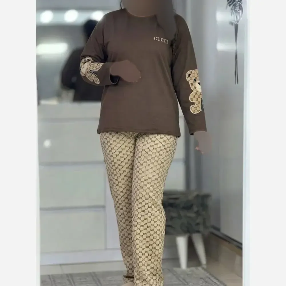 ست مایلا زنانه پنبه گلکسی رنگ نسکافه ای شکلاتی سایز فری 38 تا 46