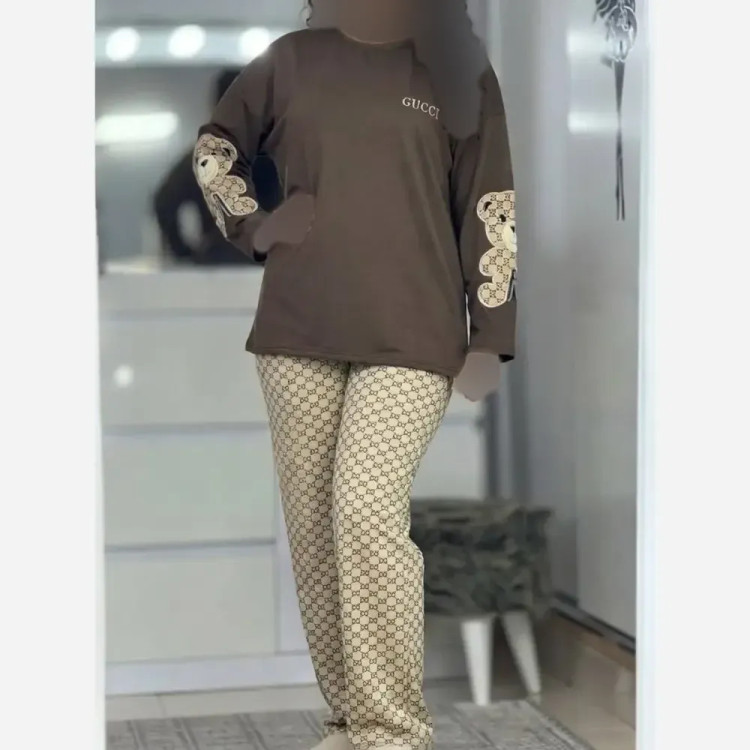 ست مایلا زنانه پنبه گلکسی رنگ نسکافه ای شکلاتی سایز فری 38 تا 46