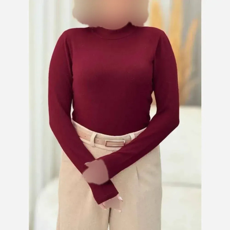 بادی یقه گرد ابریشم فانریپ کش مشکی زرشکی سایز 38 تا 44