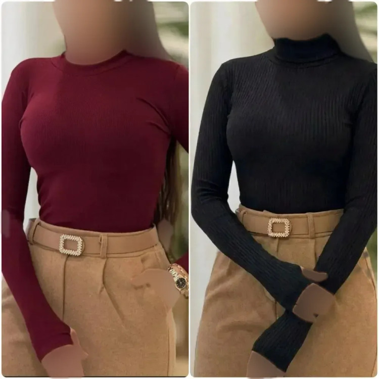 بادی یقه گرد ابریشم فانریپ کش مشکی زرشکی سایز 38 تا 44