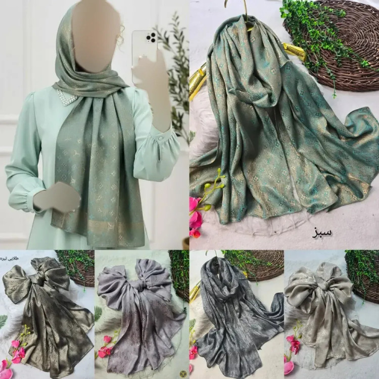 شال طلاکوب ژاکارد پتینه دورو ابعاد 65×178 فری سایز