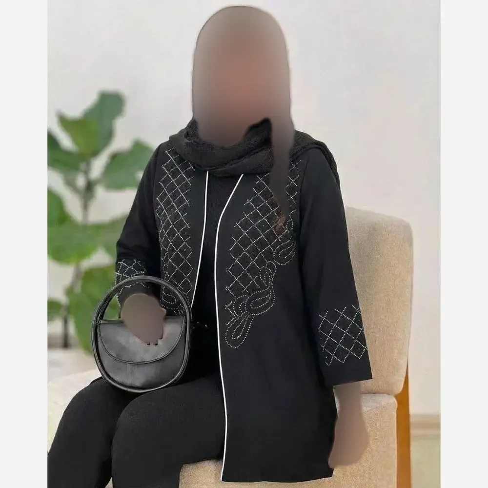 مانتو مجلسی زنانه یکتا مازراتی مشکی فری سایز 38 تا 46 قد 80 سانت