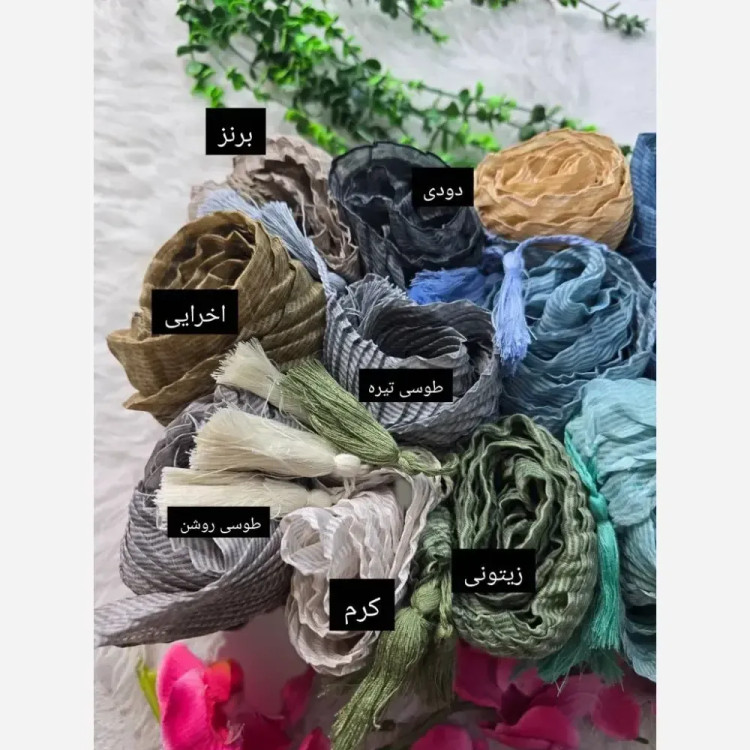 شال طیفی حریر ژاکارد پلیسه ابعاد 51*200 فری سایز رنگ بندی متنوع