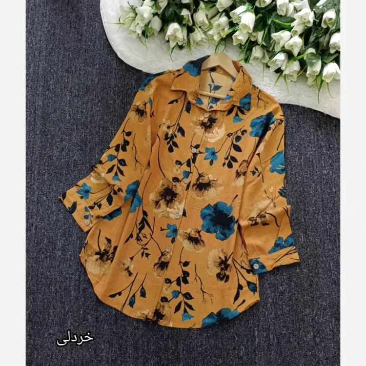 شومیز آرینا نخ ایتالیایی رنگبندی سبز طوسی خردلی سایز فری 38-48