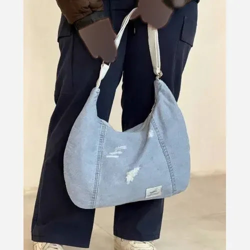 کیف جین زنانه ابعاد 40×28 سانت رنگ ثابت با ضمانت جنس لی خارجی یراق درجه یک