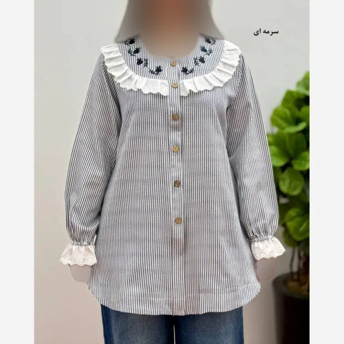تونیک مانتویی عروسکی افرا یقه گرد گلدوزی شده لینن دیپلمات مناسب دختران نوجوان و جوان فری سایز 42 تا 46