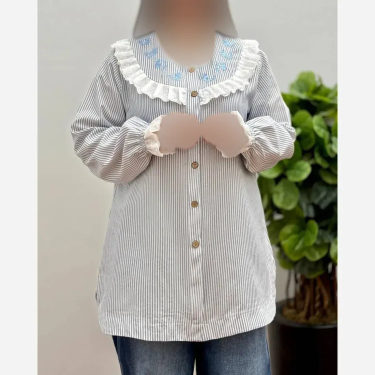 تونیک مانتویی عروسکی افرا یقه گرد گلدوزی شده لینن دیپلمات مناسب دختران نوجوان و جوان فری سایز 42 تا 46