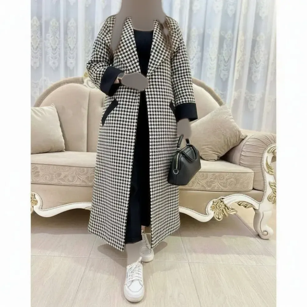 پالتو کرول زنانه بلند پاییزه جنس پیر دوپل پشمی خرجکار چرم سایزبندی 1 و 2