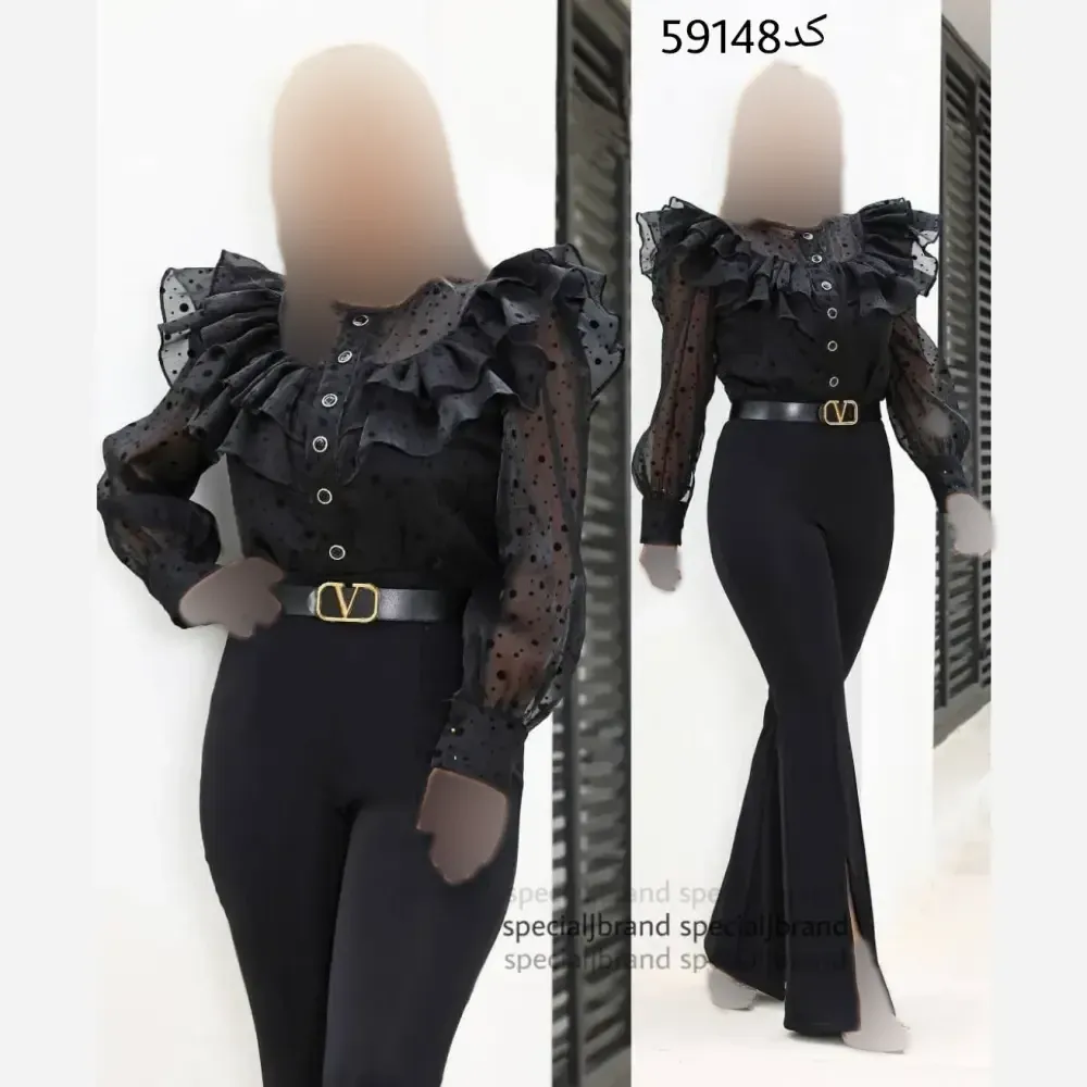 سرهمی مجلسی رز مشکی جنس غواصی و مخمل سایز 38 تا 44