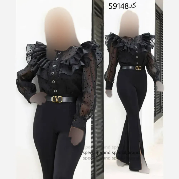 سرهمی مجلسی رز مشکی جنس غواصی و مخمل سایز 38 تا 44