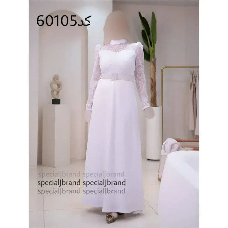 ماکسی مجلسی آریستا ح فلوک کره ای و کرپ کش قد 145 سایز 46-48 سفید