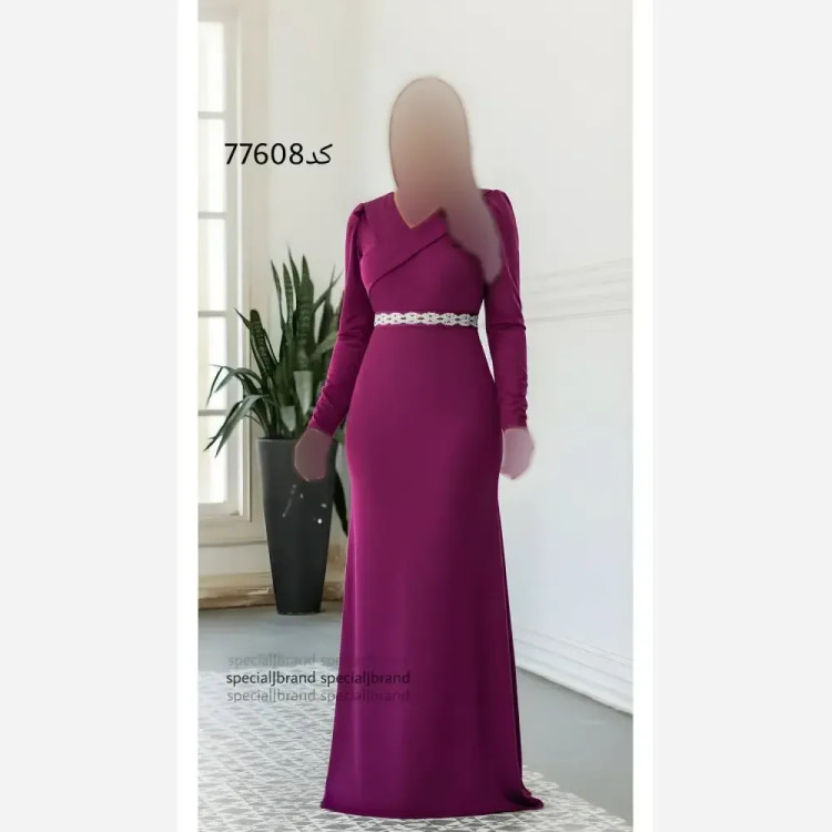 پیراهن مجلسی پروا ح ماکسی بنفش زنانه سایز 50-52 قد 160 جنس غواصی با زیپ و کمربند