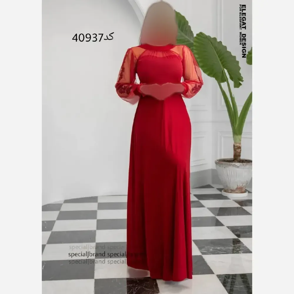 پیراهن مجلسی ماکسی میترا کرپ گیپور زرشکی سایز 38-40 قد 150