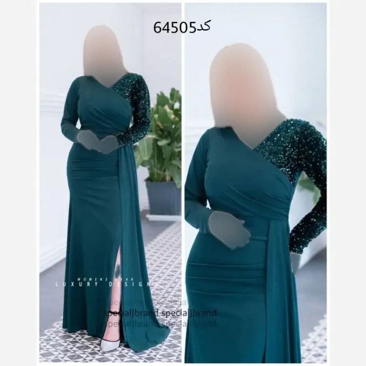 ماکسی مجلسی صدف کرپکش پولک مخمل قد155 پشت زیپ سبز بنفش سایز38 تا50